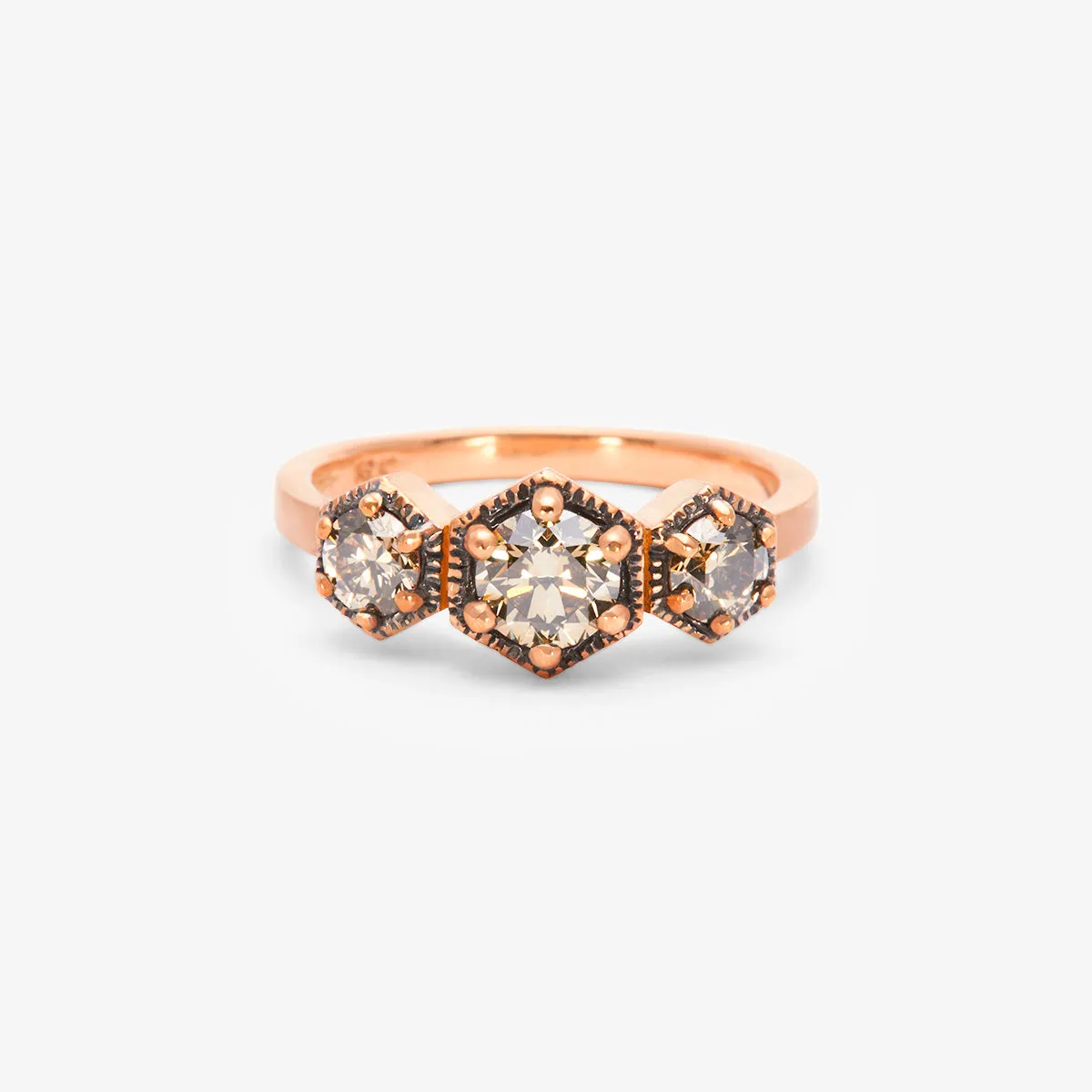 R8403BR | Queen Brown Diamond Triple Hexagon Ring