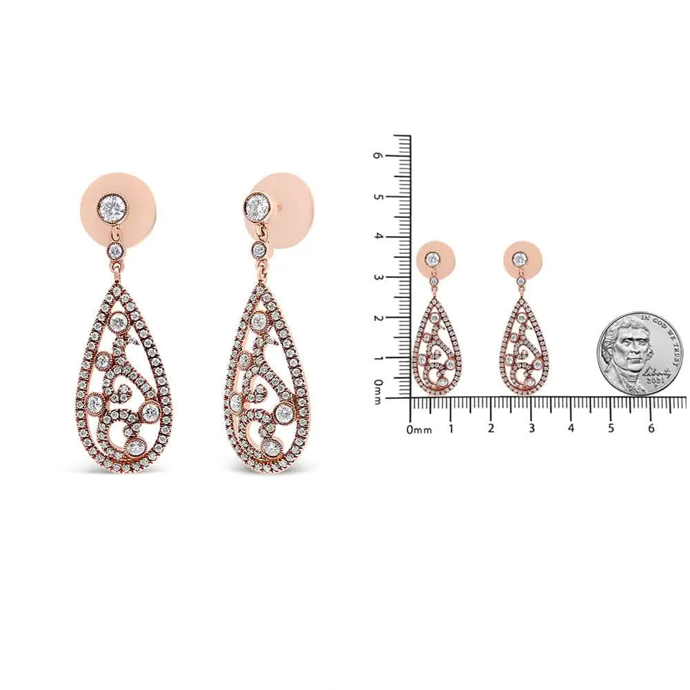 Radiant 18K Rose Gold Diamond Teardrop Dangle Earrings with 1 1/4 Cttw Glamour