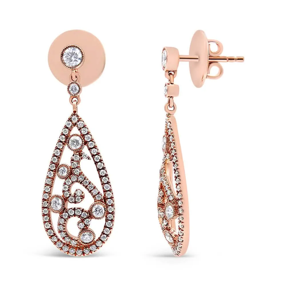 Radiant 18K Rose Gold Diamond Teardrop Dangle Earrings with 1 1/4 Cttw Glamour