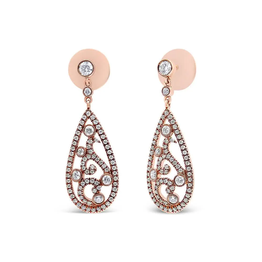 Radiant 18K Rose Gold Diamond Teardrop Dangle Earrings with 1 1/4 Cttw Glamour