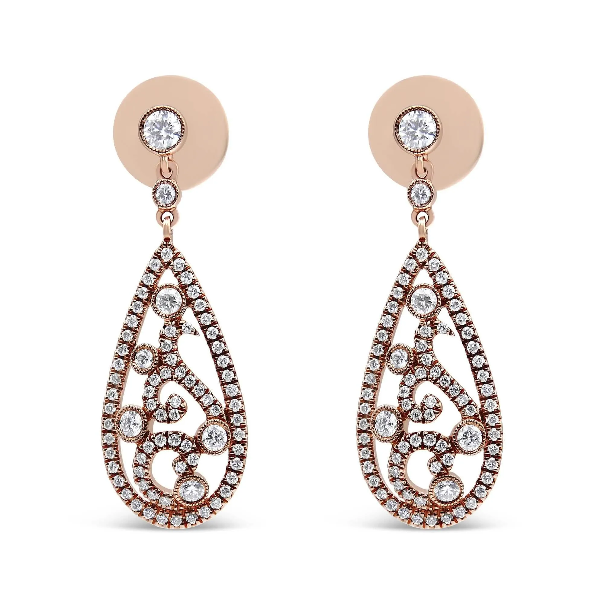 Radiant 18K Rose Gold Diamond Teardrop Dangle Earrings with 1 1/4 Cttw Glamour