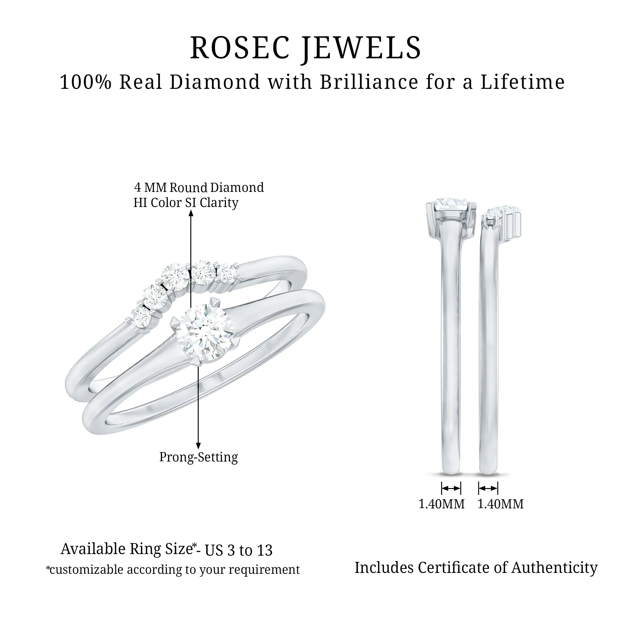 Real Diamond Minimal Wedding Ring Set