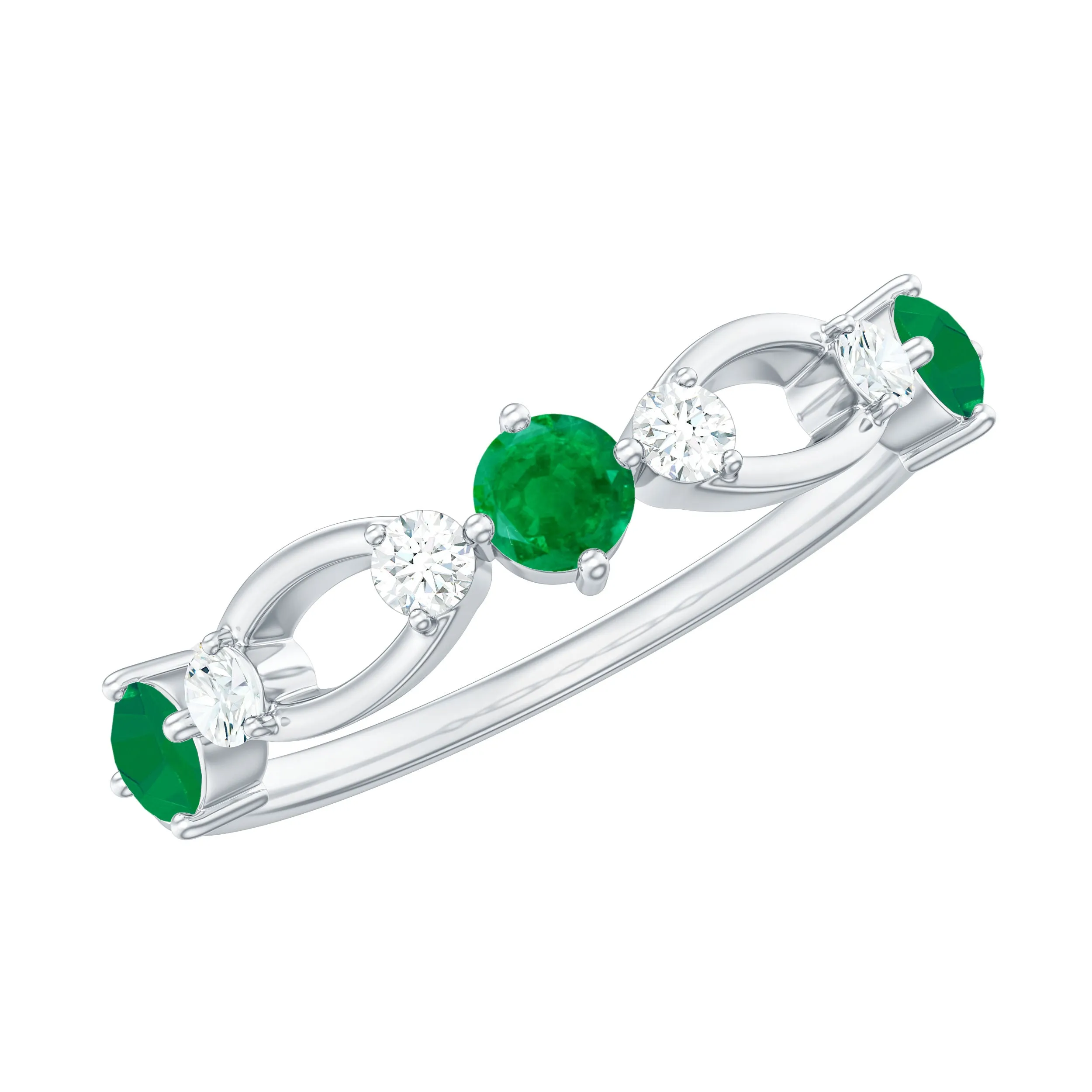 Real Emerald and Diamond Minimal Wedding Ring