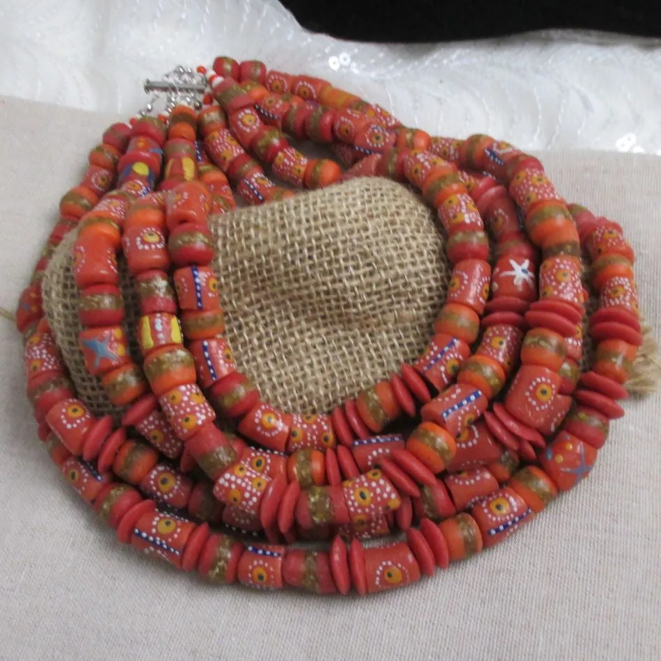 Red Five Strand  Handmade Necklace