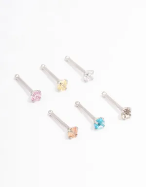 Rhodium Dainty Diamante Nose Hook 6-Pack