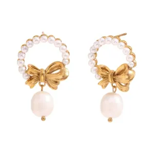 Romantic Bowknot Simulated Pearl Hoop Earrings – Fashion Jewelry