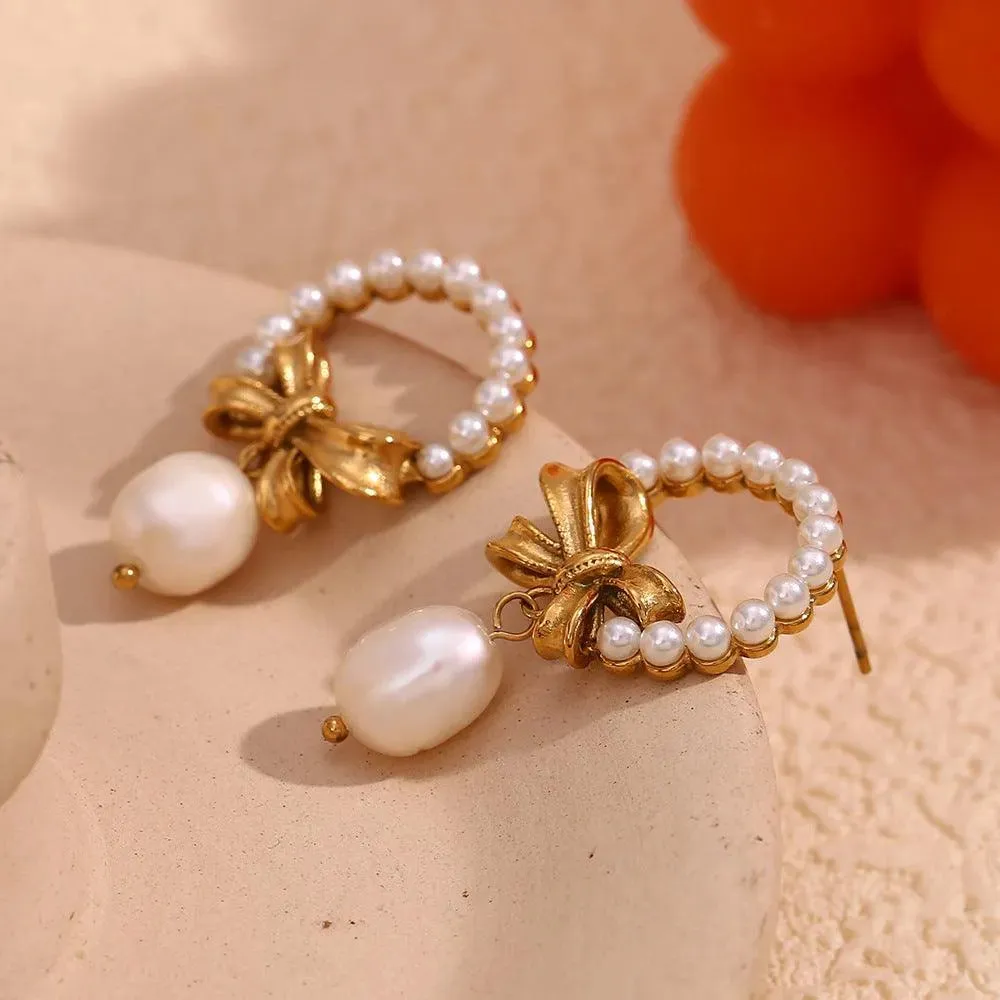 Romantic Bowknot Simulated Pearl Hoop Earrings – Fashion Jewelry