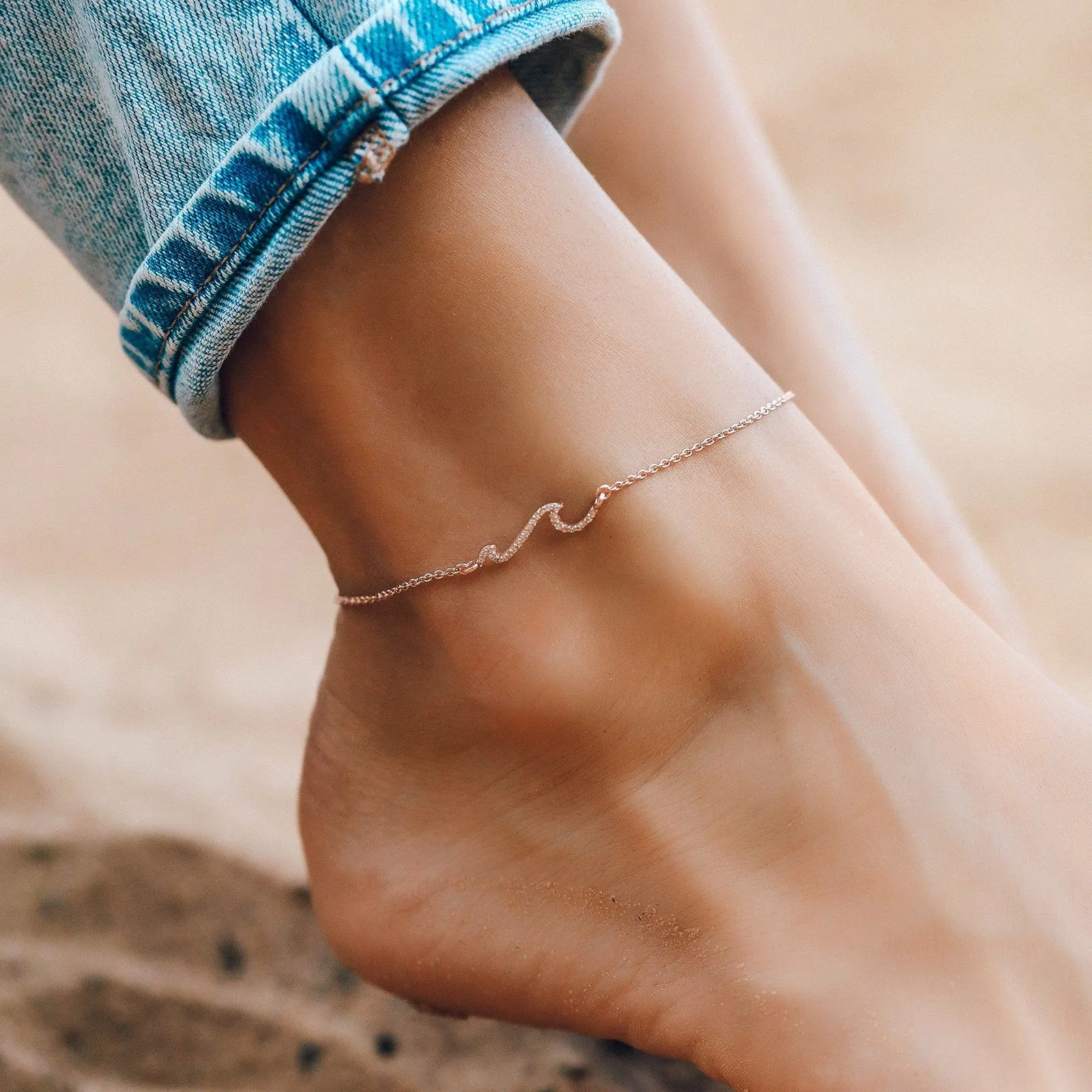 Rose Gold Pave Wave Anklet