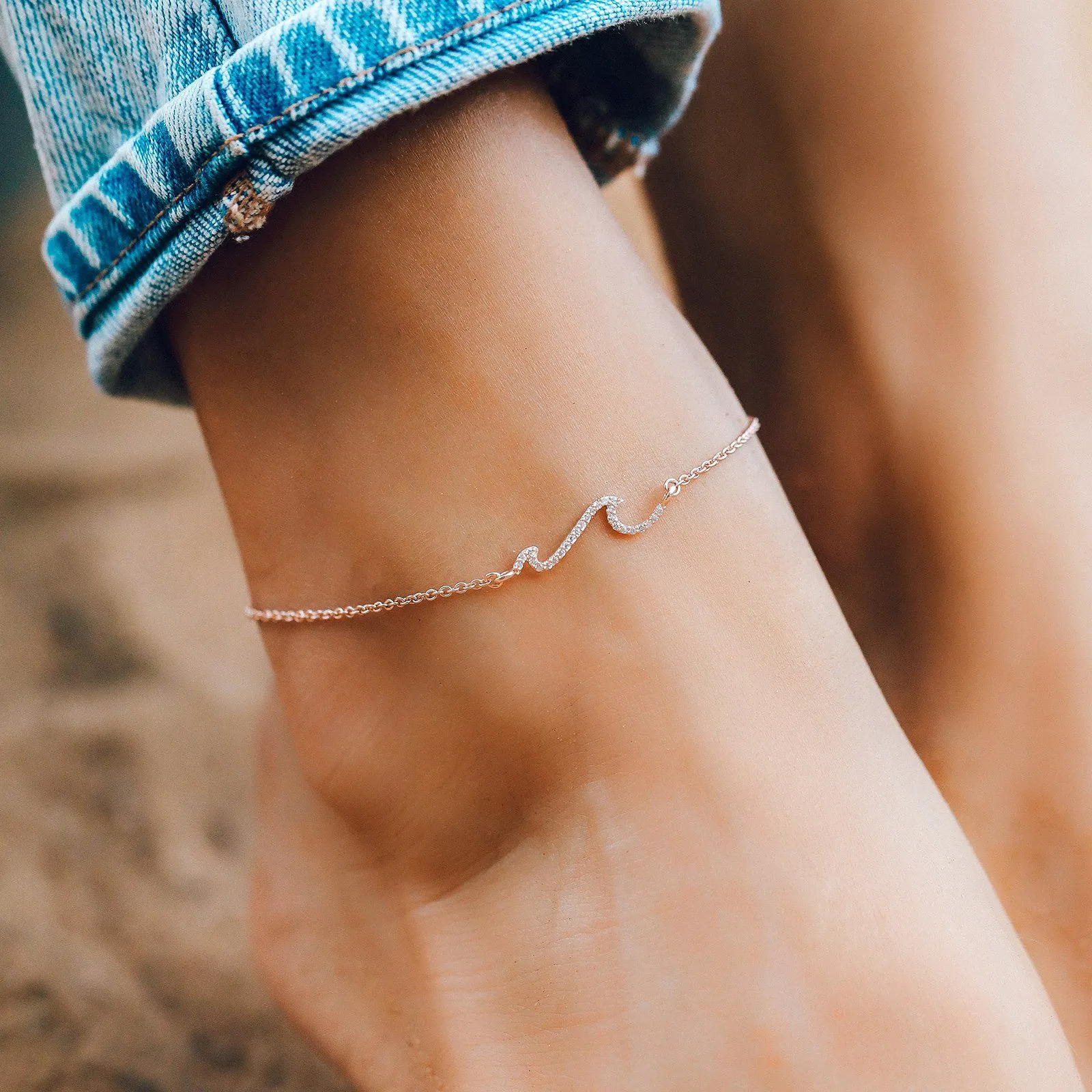 Rose Gold Pave Wave Anklet