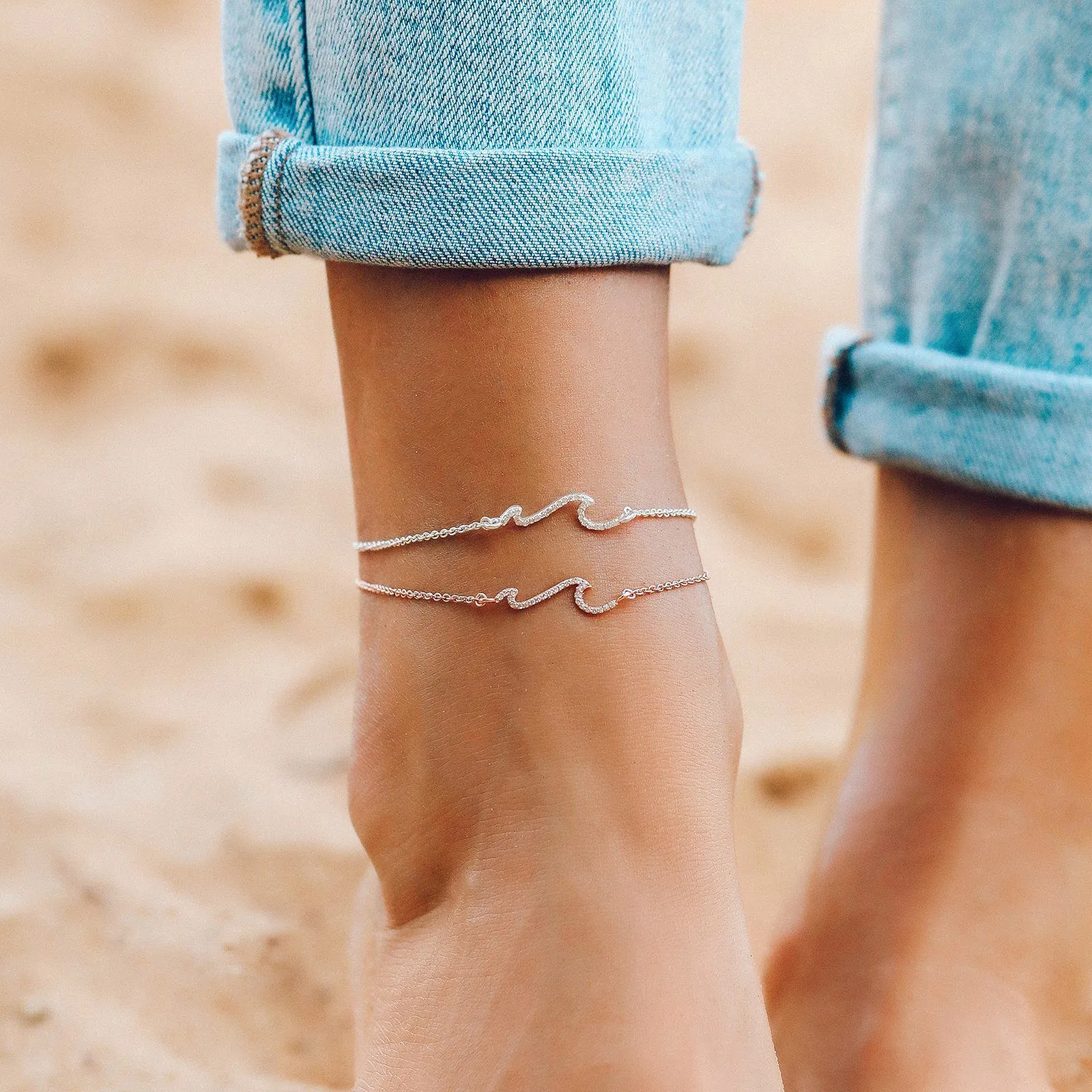 Rose Gold Pave Wave Anklet