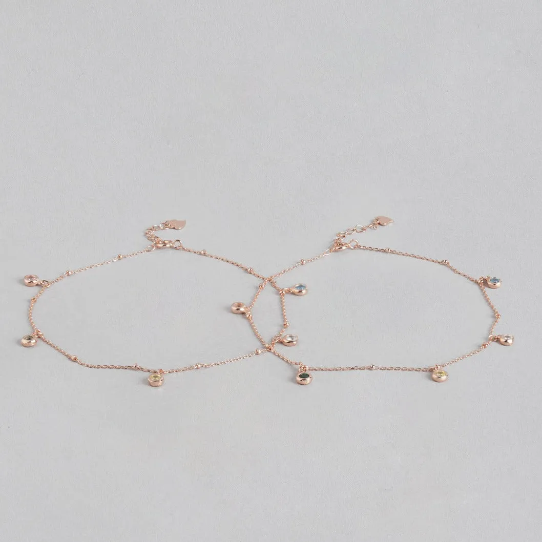 Rose Gold Plated 925 Sterling Silver Charm Anklet