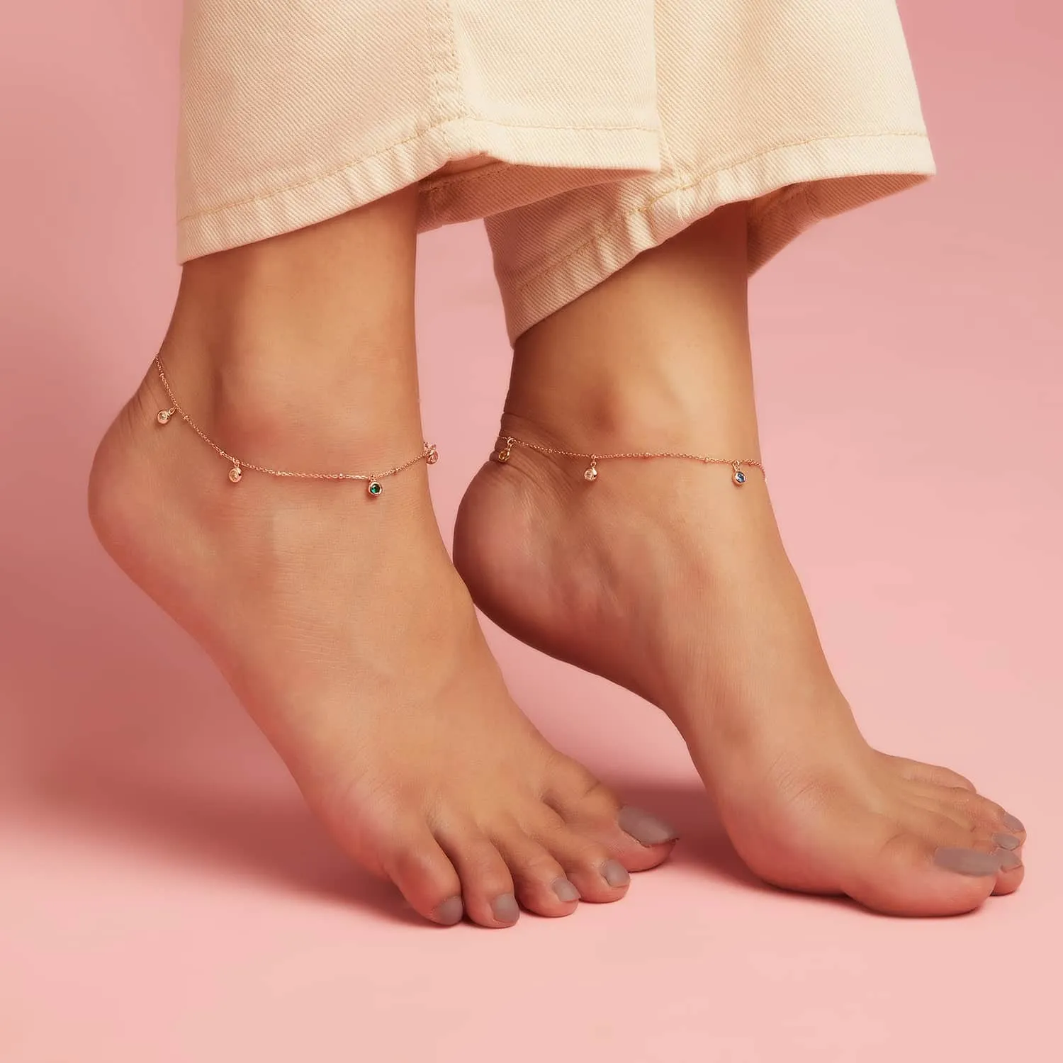 Rose Gold Plated 925 Sterling Silver Charm Anklet