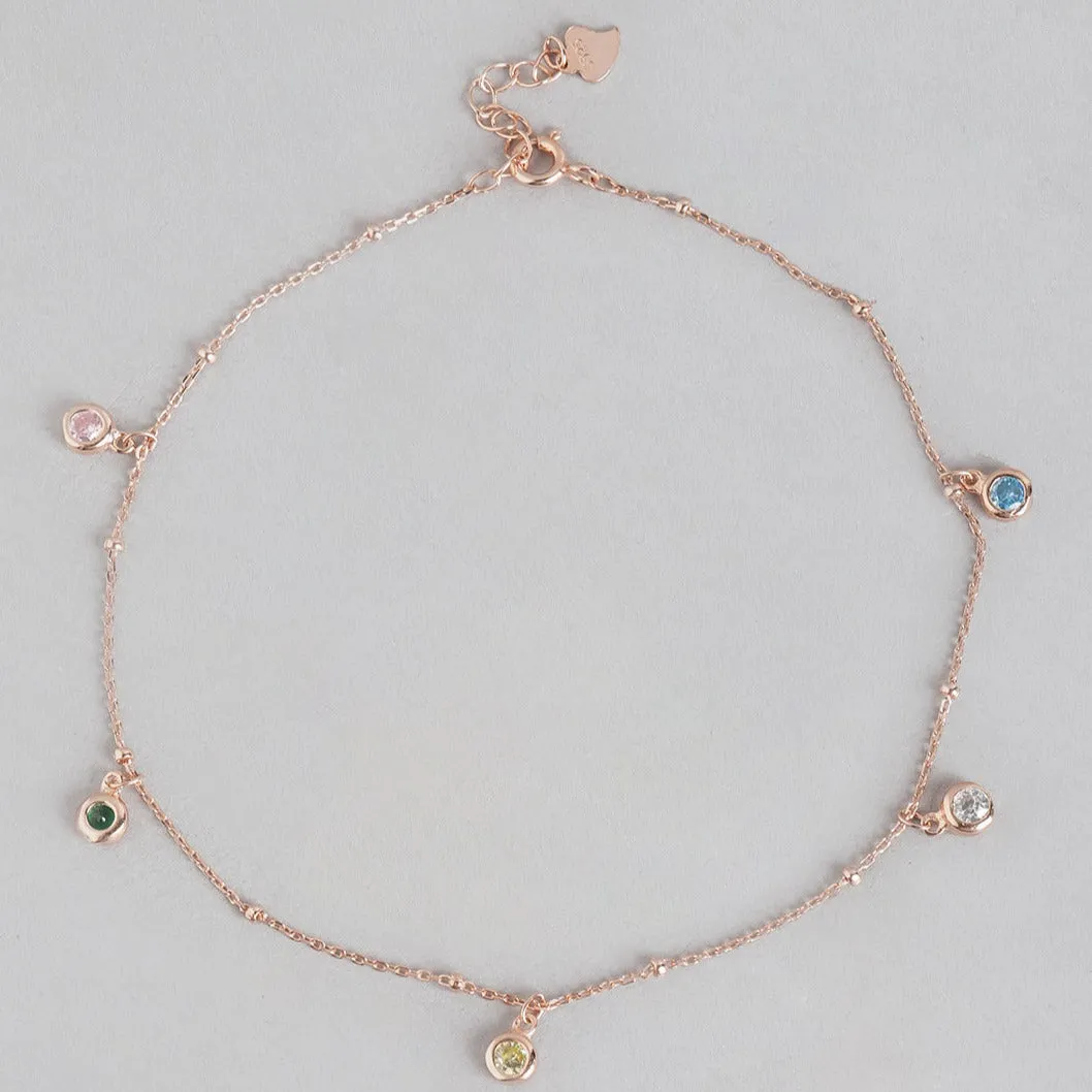 Rose Gold Plated 925 Sterling Silver Charm Anklet