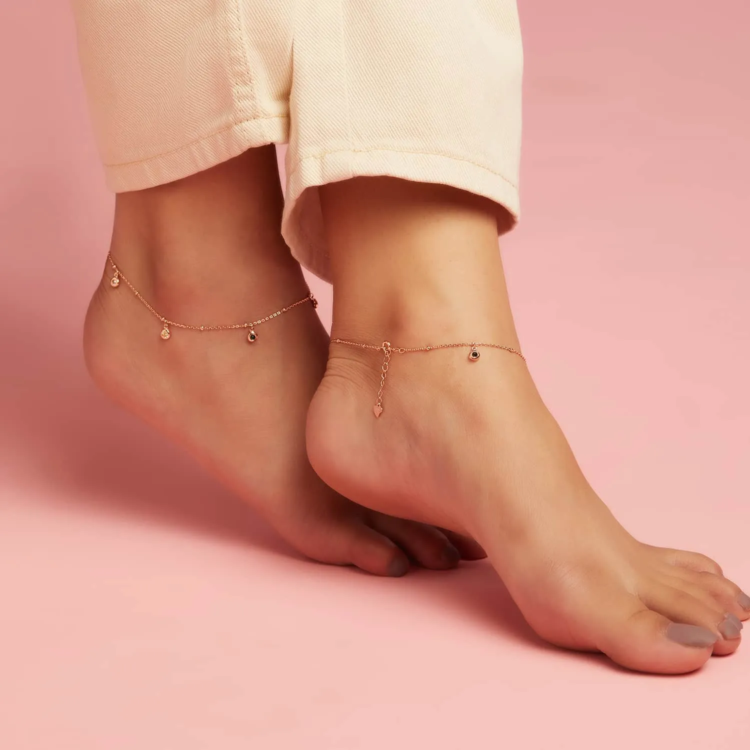 Rose Gold Plated 925 Sterling Silver Charm Anklet