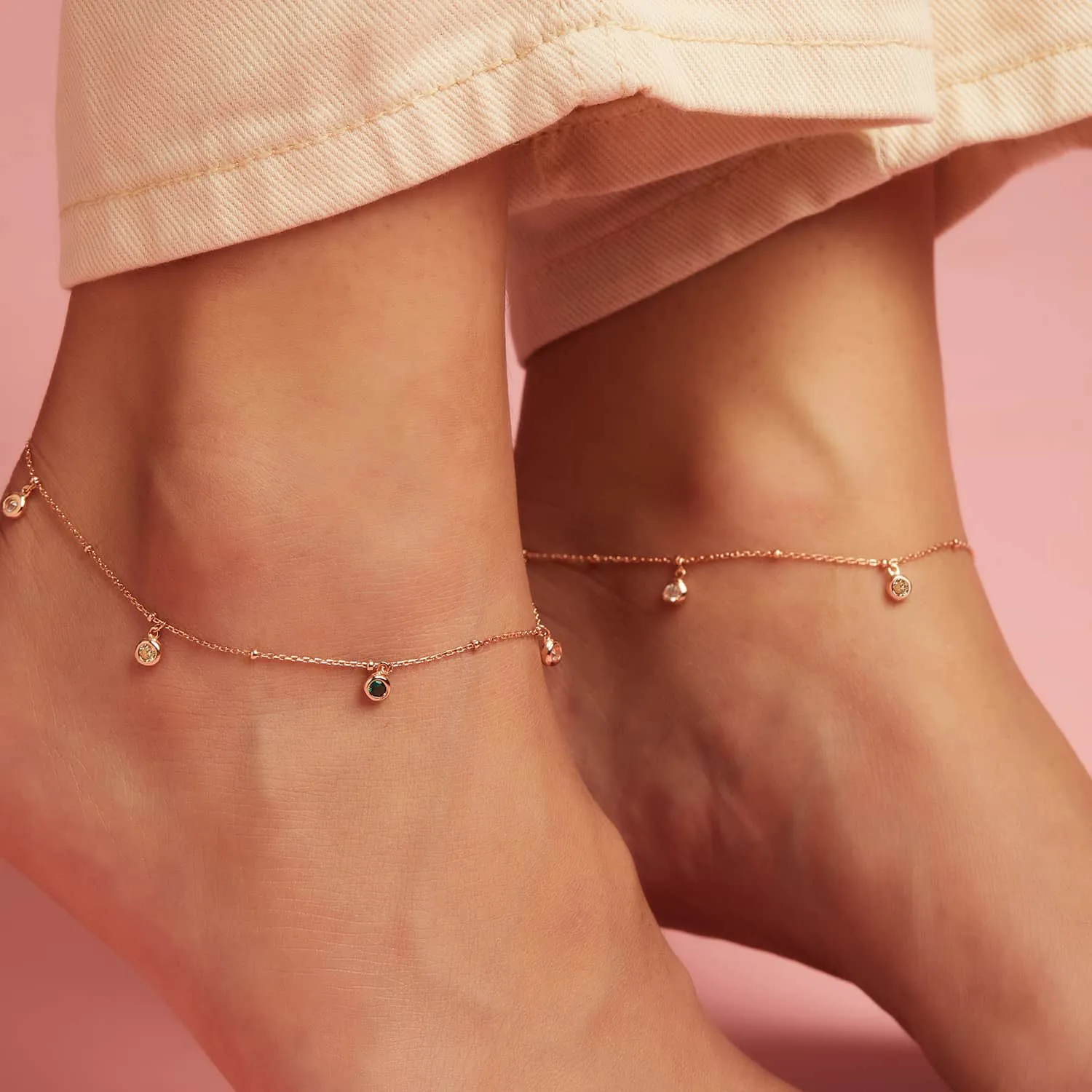 Rose Gold Plated 925 Sterling Silver Charm Anklet