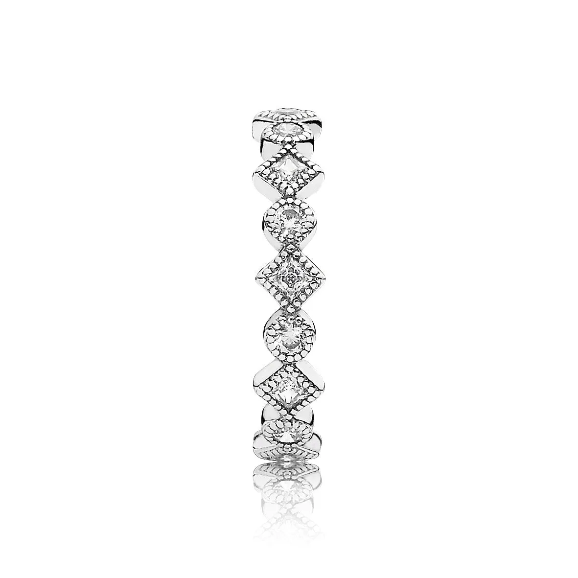 Round and square eternity silver ring with cubic zirconia