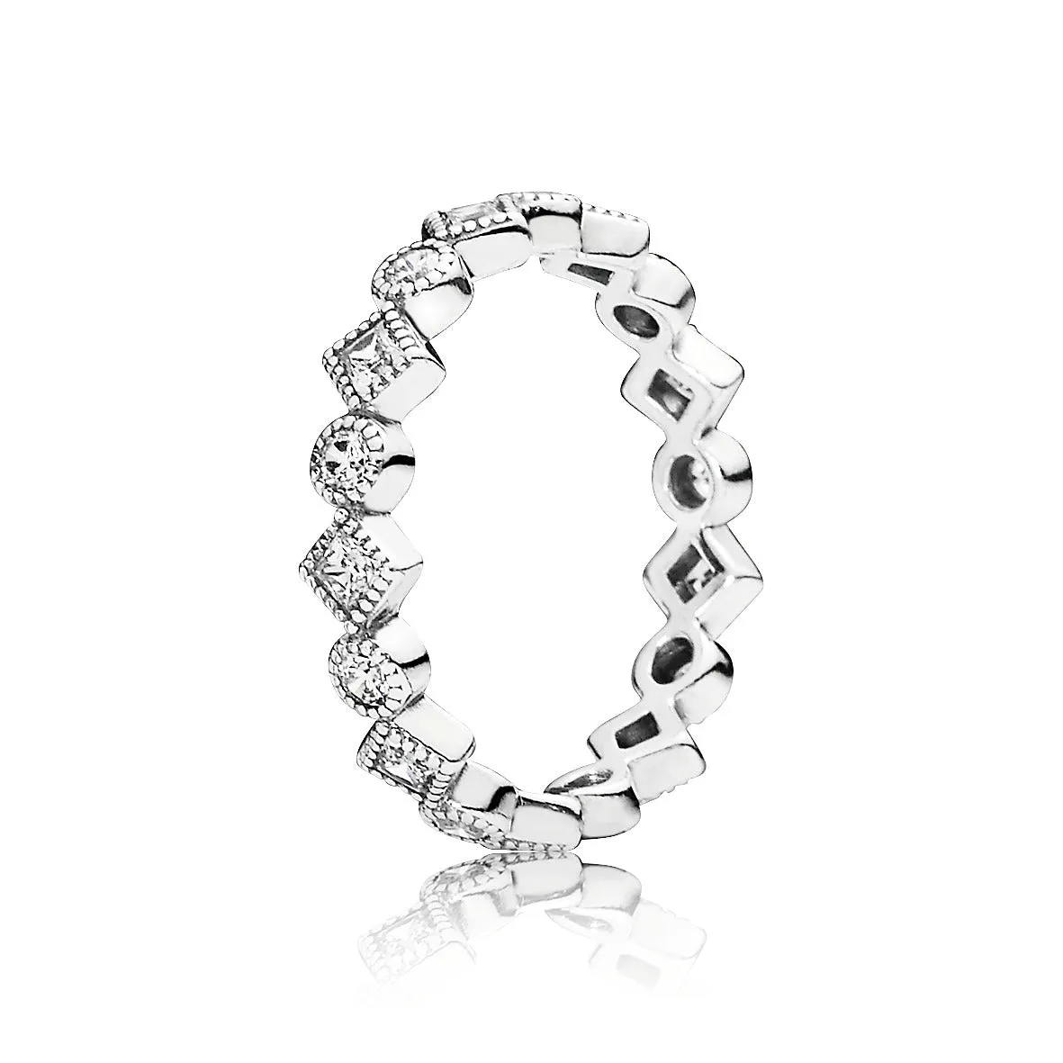 Round and square eternity silver ring with cubic zirconia