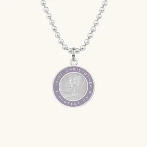 Saint Christopher Medium Medal - Silver/Lavender