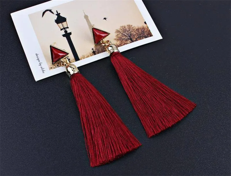 Sale!! Triangle Long Tassel Earrings