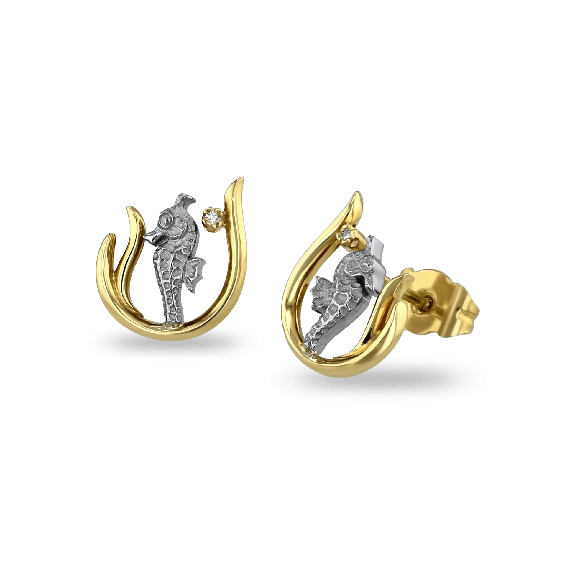 Seahorse Gold & Diamond Stud Earrings