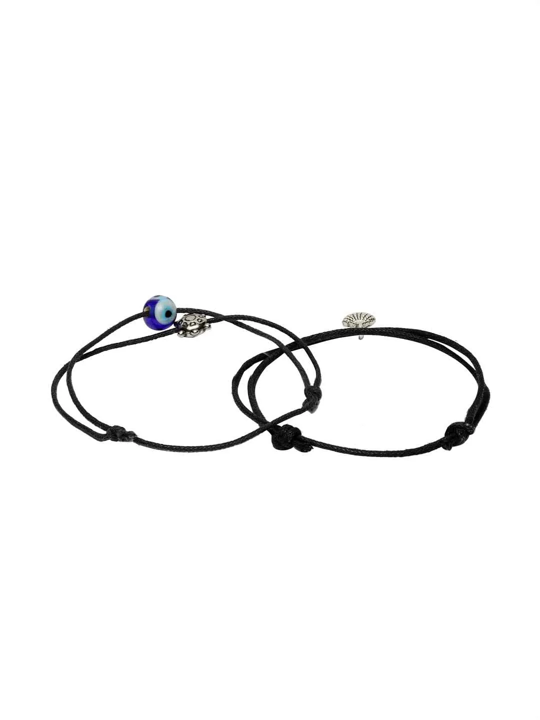 Set Of 2 Silver-Toned & Blue Western Anklets