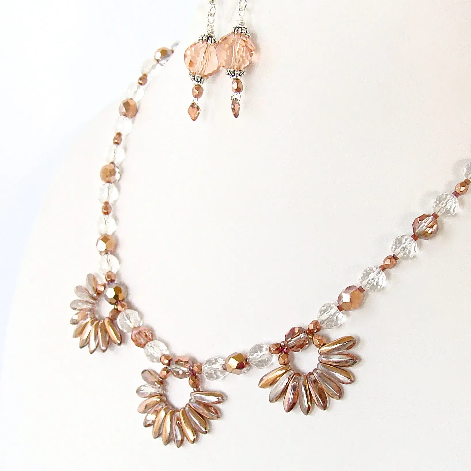 Shirisha: Rose Gold Flower Necklace Set