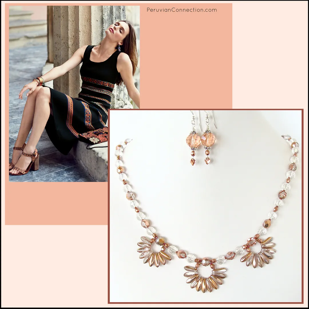 Shirisha: Rose Gold Flower Necklace Set