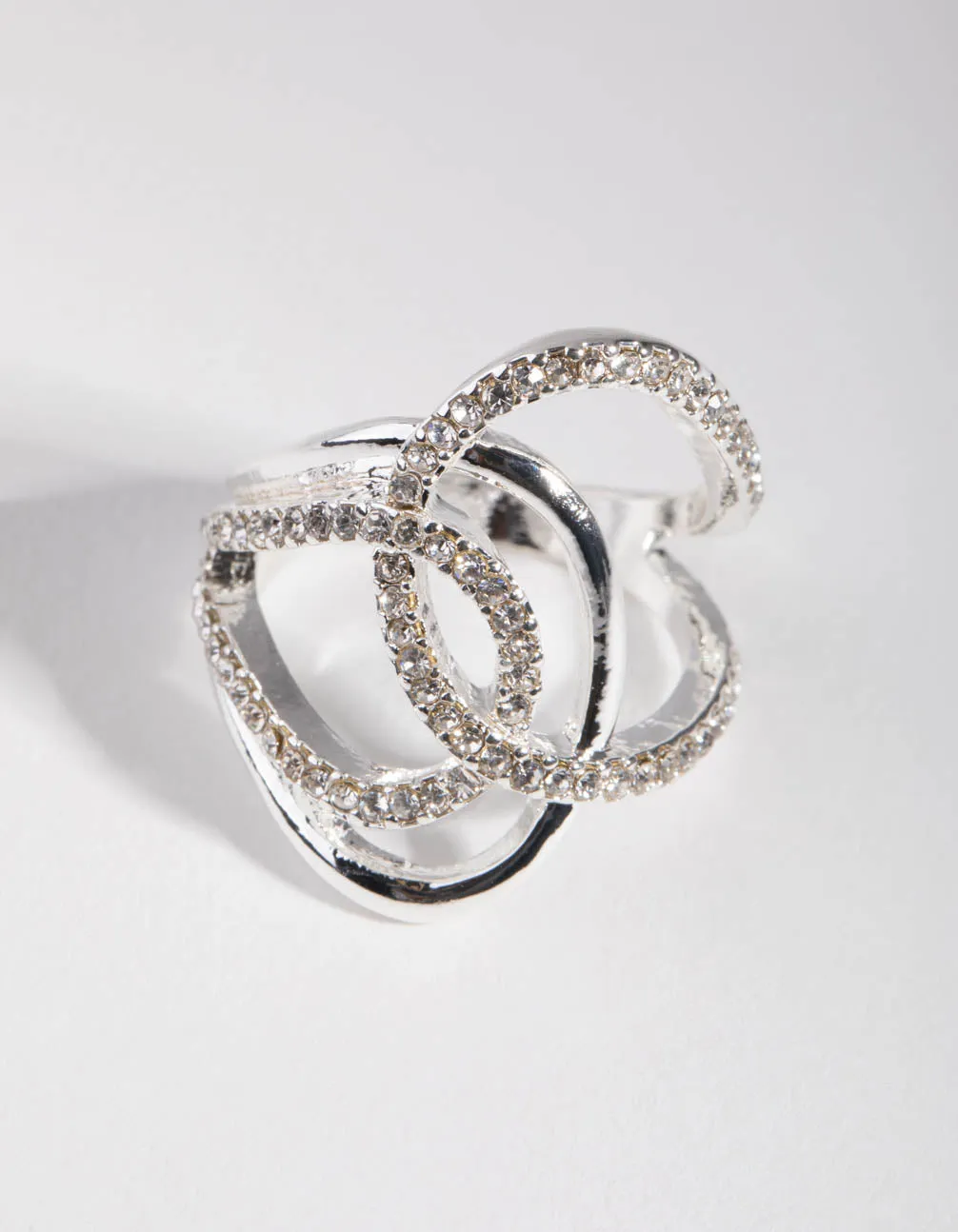 Silver Diamante & Metal Swirl Ring