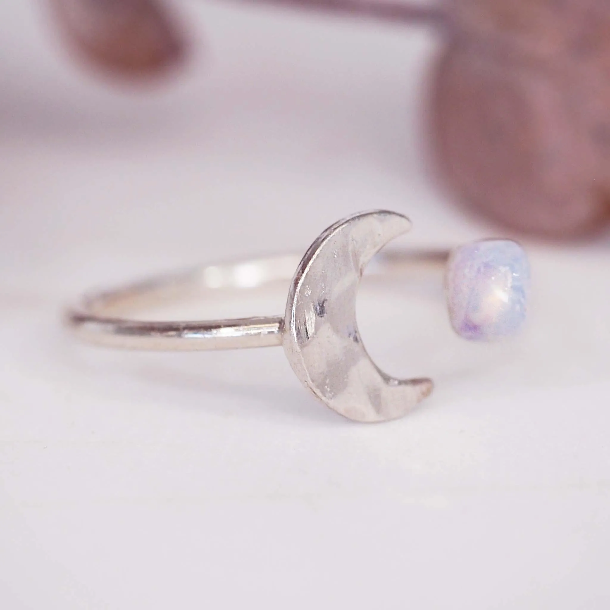 Silver Little Moon and Raw Opal Ring