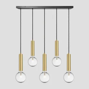 Sleek Cylinder 5 Wire Cluster Lights - Brass