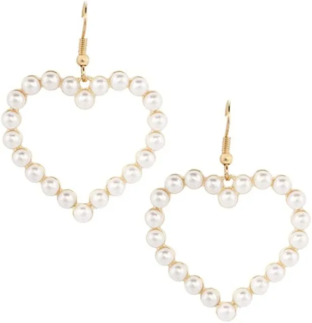 Statement Jewelry Big Heart Pearl Drop Earrings with Zircon in Gold Color