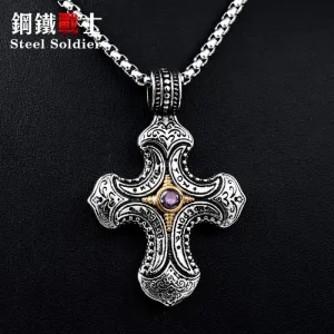 Steel soldier stainless steel Thailand style cross stone pendant unqiue titanium steel jewelry for women and man as gift