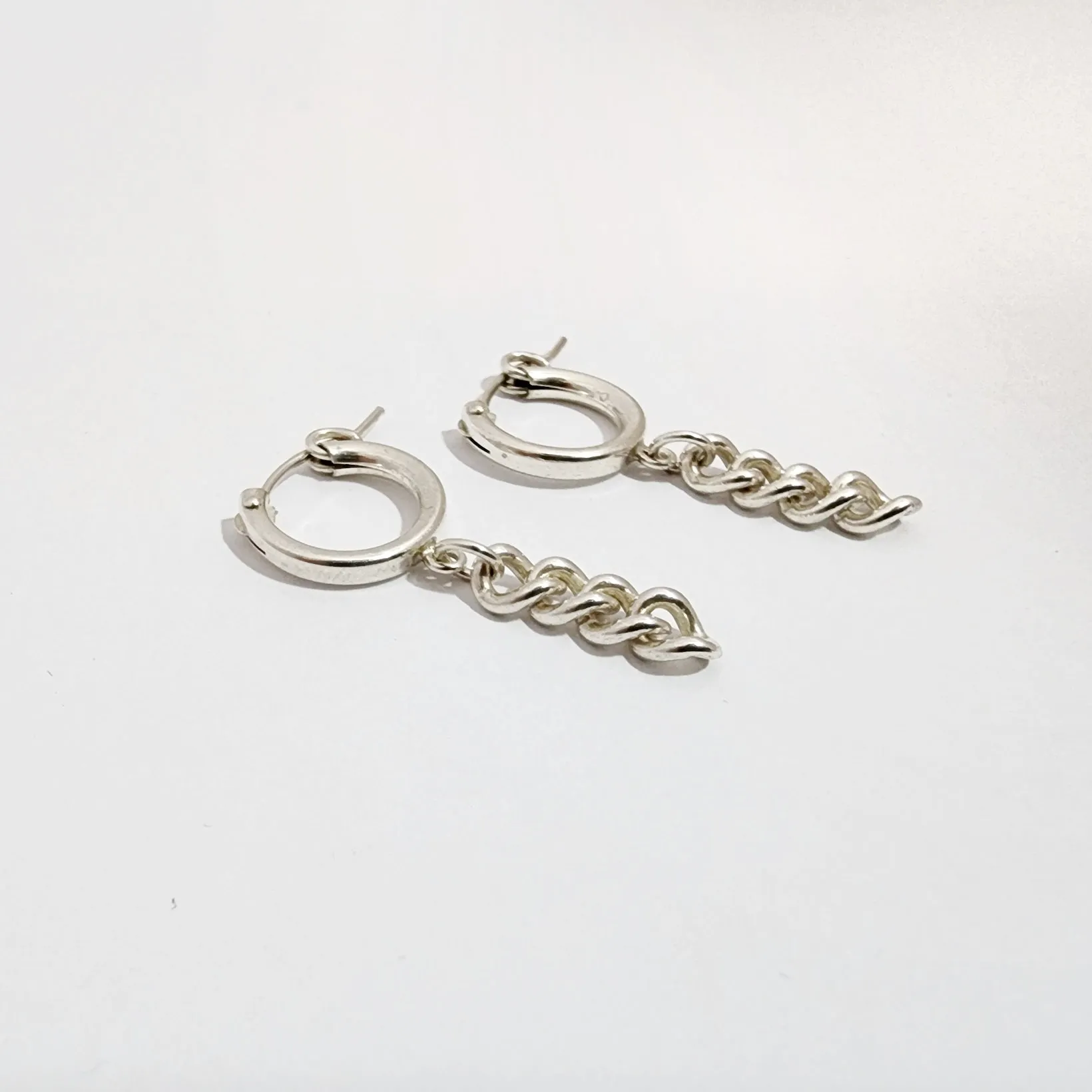 Sterling Silver Chain Drop Huggie Hoop Earrings