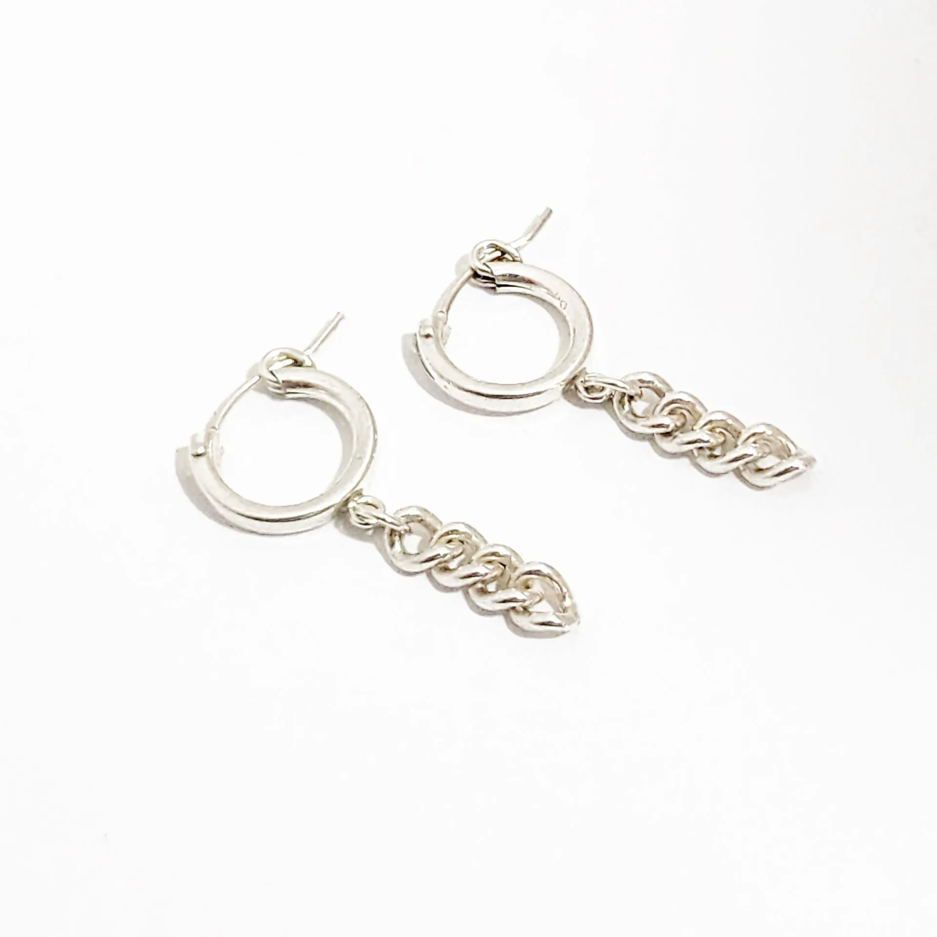 Sterling Silver Chain Drop Huggie Hoop Earrings