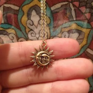 Sun And Moon Necklace For Women Stainless Steel Vintage Gold Chain