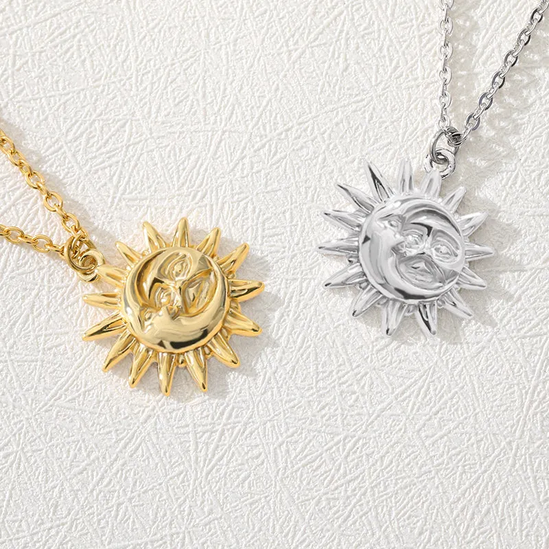 Sun And Moon Necklace For Women Stainless Steel Vintage Gold Chain