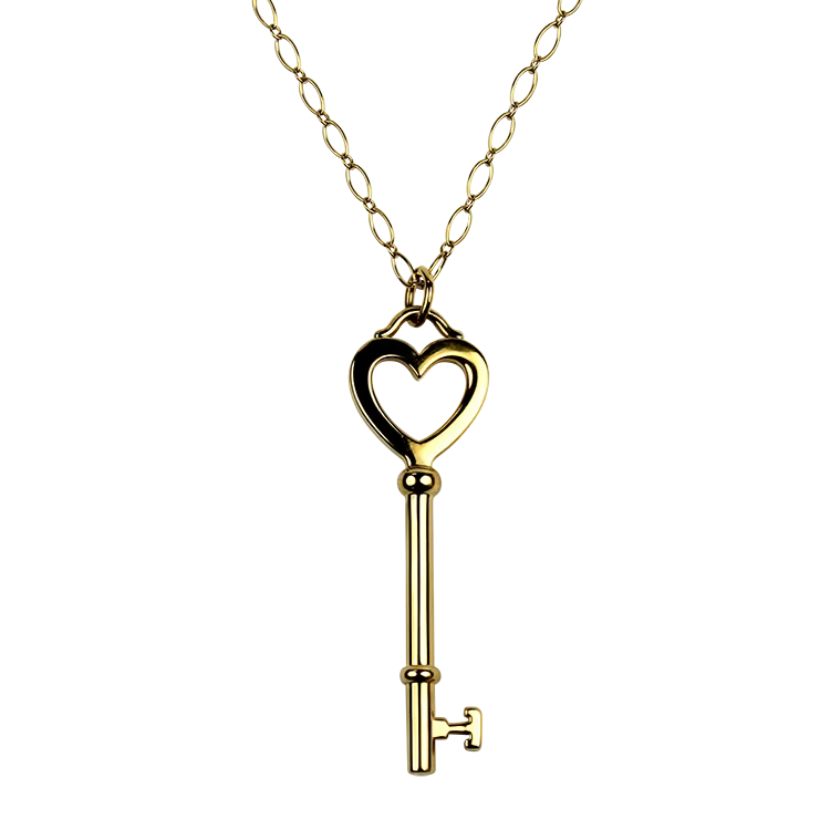 Tiffany & Co. Estate 18k Yellow Gold Heart Key Pendant Necklace