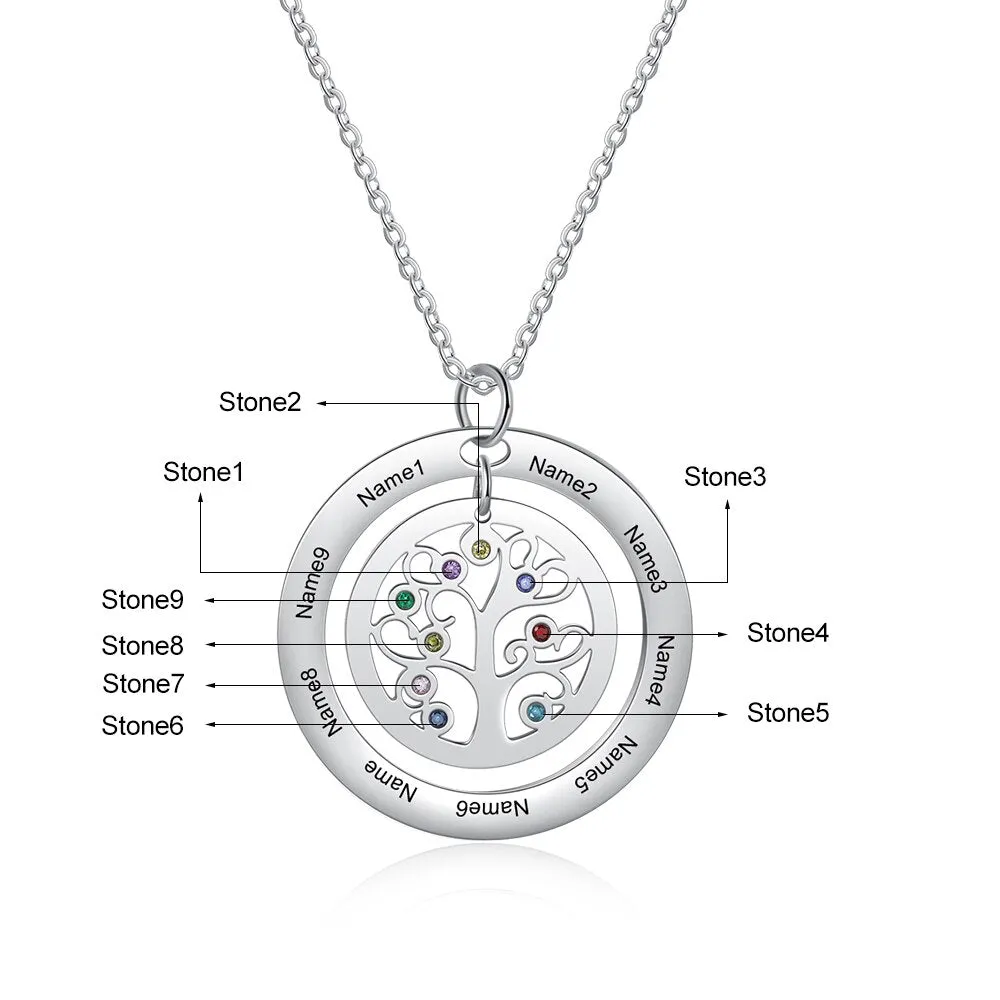 Tree of Life Name Necklace with Birthstone Name Engraved Pendant Family