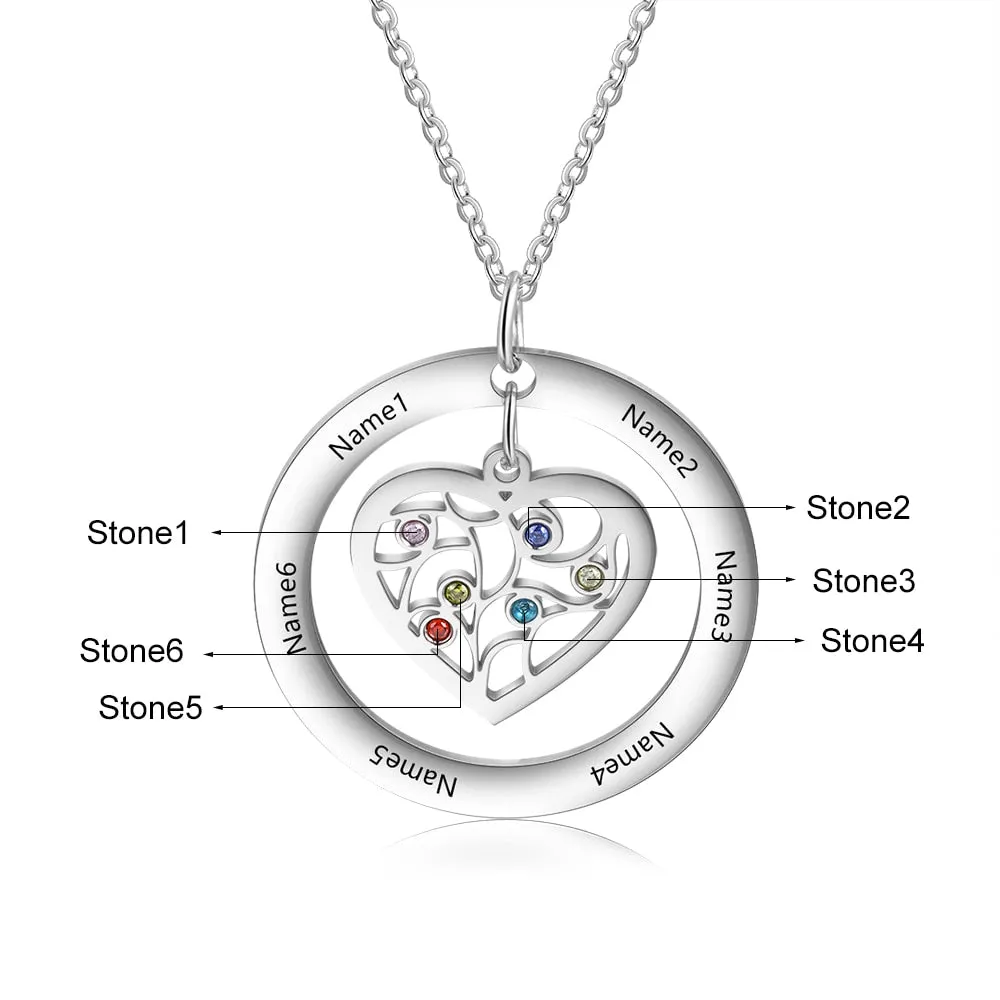 Tree of Life Name Necklace with Birthstone Name Engraved Pendant Family