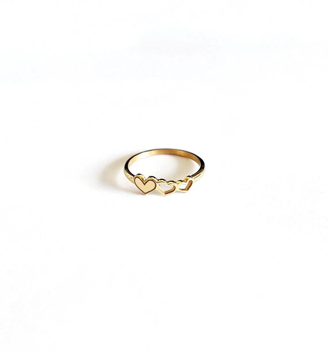 Triple Heart Minimal Promise Rings For Women - 14k Gold Vermeil Rings