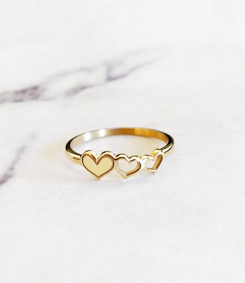 Triple Heart Minimal Promise Rings For Women - 14k Gold Vermeil Rings