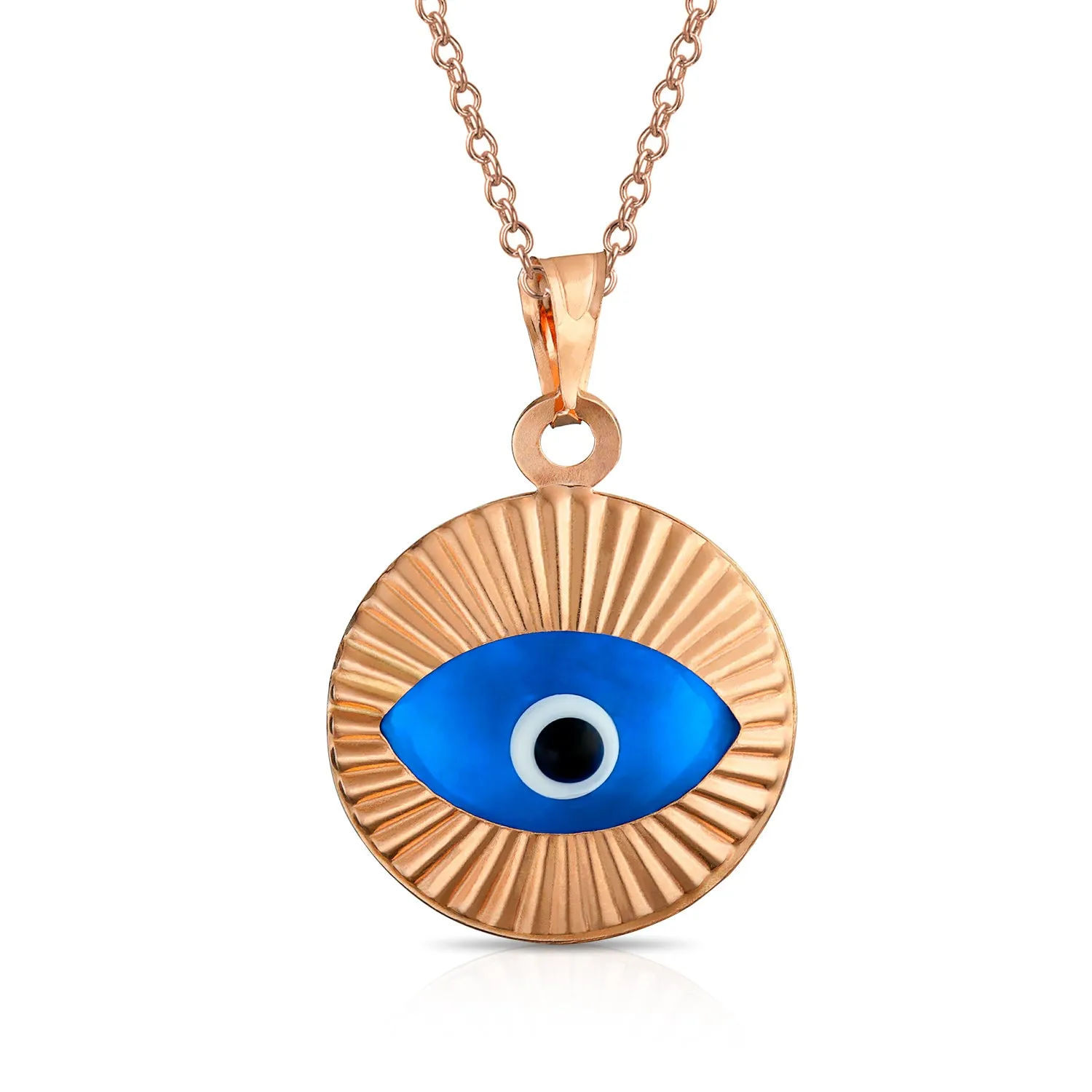 Turkish Evil Eye Pendant Necklace in Rose Gold Plated Sterling Silver Heart or Circle