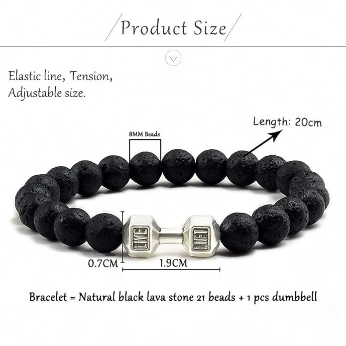 Volcanic Lava Stone Dumbbell Bracelet Black Matte Beads Bracelets