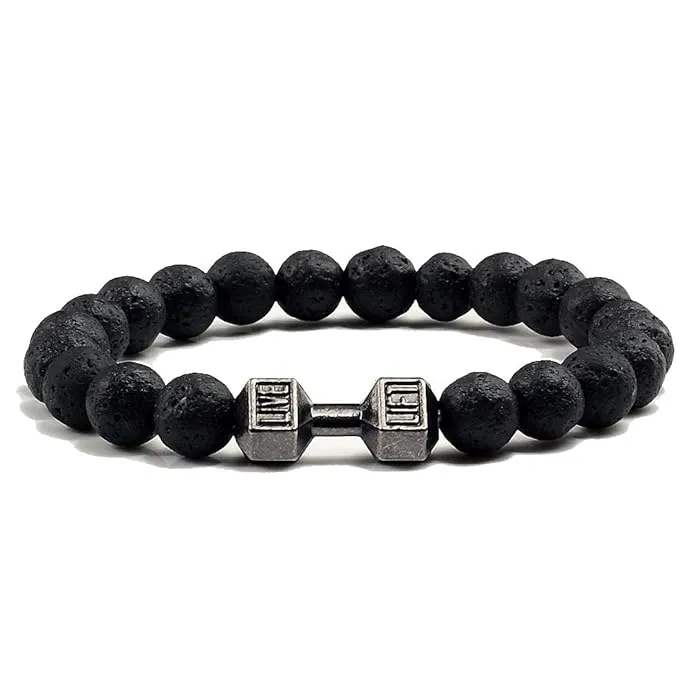 Volcanic Lava Stone Dumbbell Bracelet Black Matte Beads Bracelets