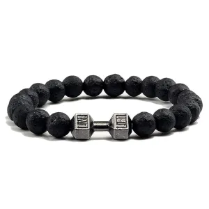 Volcanic Lava Stone Dumbbell Bracelet Black Matte Beads Bracelets