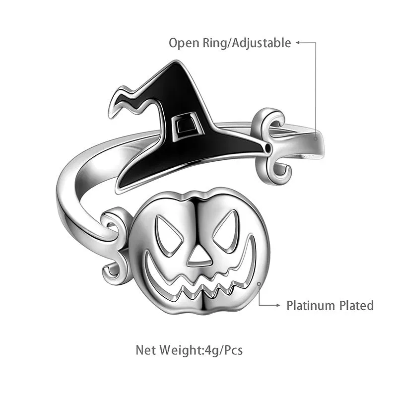 Women Halloween Pumpkin Rings Ghost Witch Hat Open Finger Ring Party Jewelry