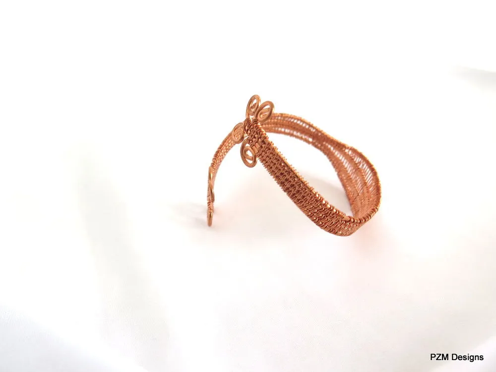 Woven Copper Cuff, Boho Chic Copper Bracelet, Artisan Copper Armband